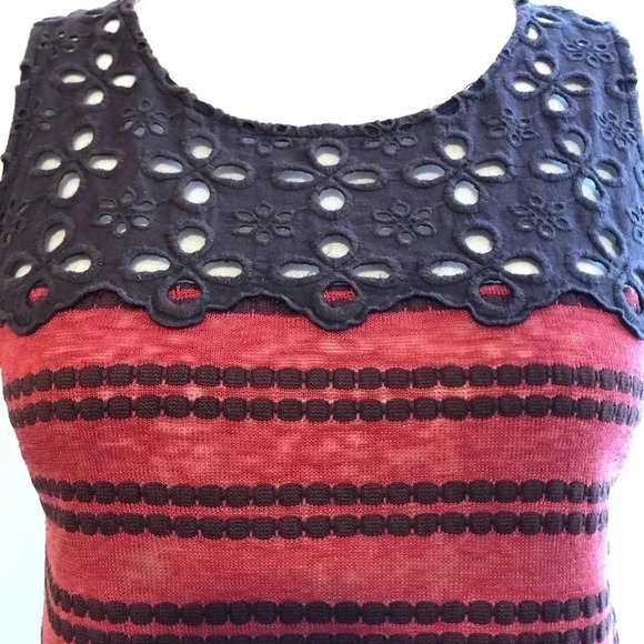 Free People Bohemian Boho Stripped Eyelet Peplum Top - Picture 4 of 7